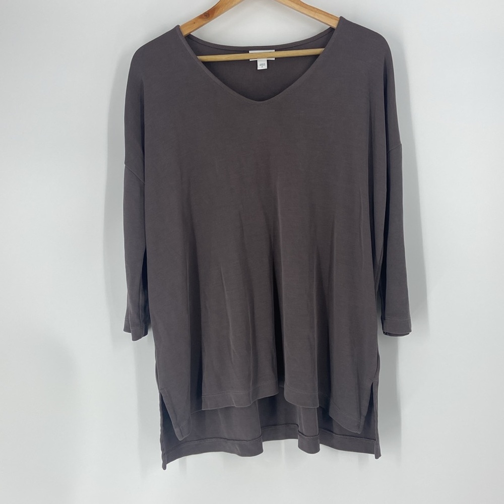 Pure Jill tunic top relaxed fit pullover 3/4 sleeves neutral basic womens Medium